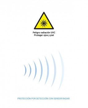 Simbolos de peligro radiación UVC y de protección con sensor radar